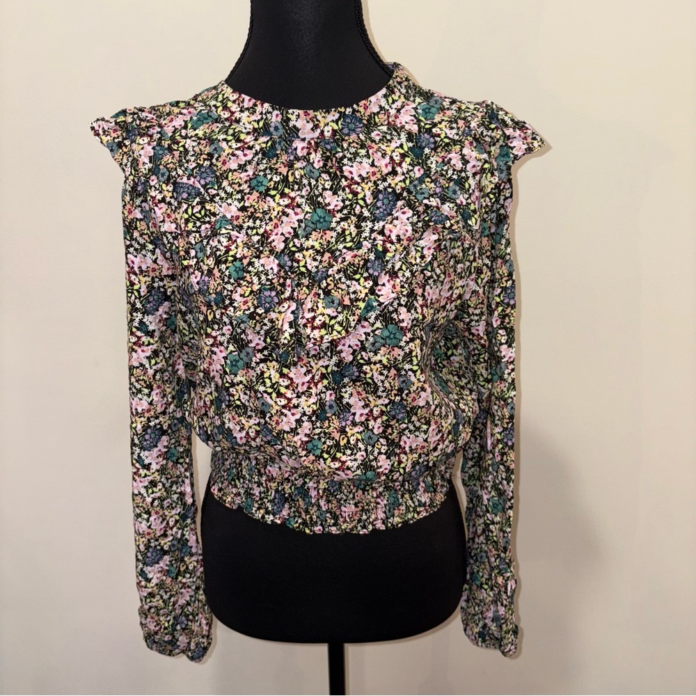 Wild Fable Women’s Multicolor Peasant Floral Blouse- size Medium